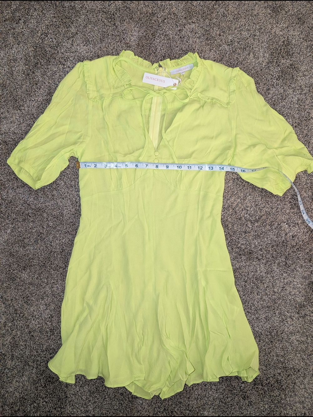 Women's NWT Olivaceous Neon Lime Ruffle-Trim Romper Size Medium